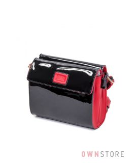 Купить женскую сумочку на два отделения черно-красную лаковую - арт.91028